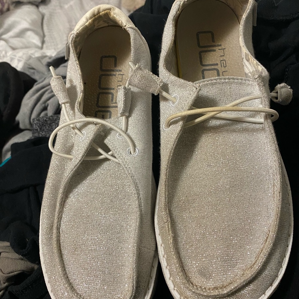 Hey Dude Glittery Cream Loafers